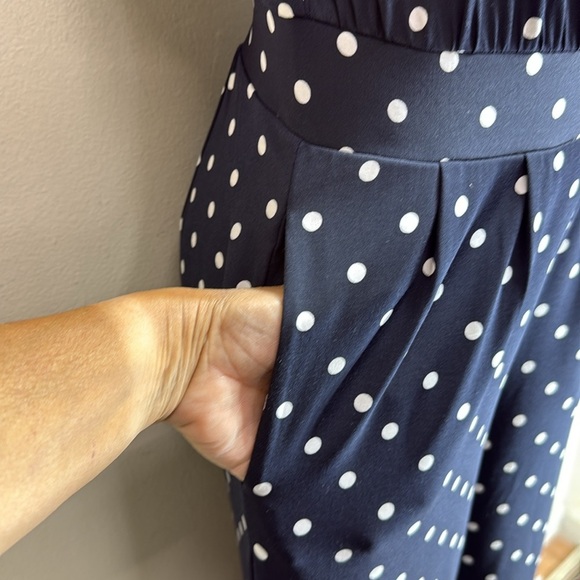 (H1)The Limited Navy Blue Polka Dot Zip Up Off Shoulder Wide Leg Jumpsuit,Size S - Picture 6 of 16